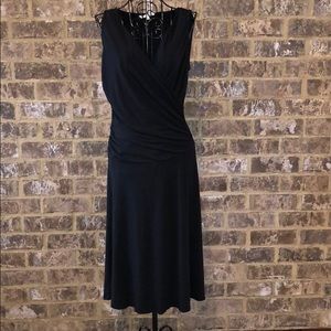 CAbi#497 After 5 Black Faux Wrap Ruched Midi Dress